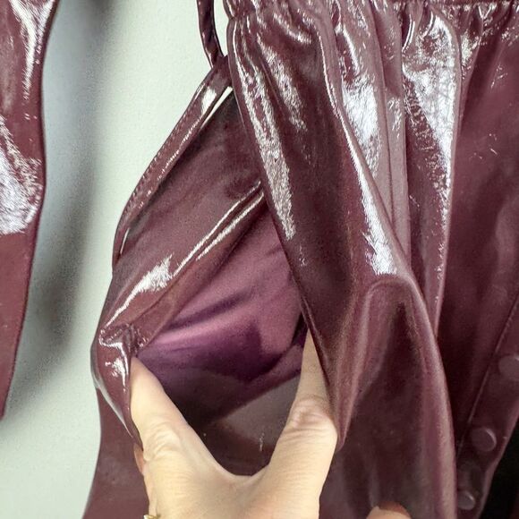 BUDDY LOVE | Maroon Snap Front Belted Faux Leather Jacket Women’s Size Large - Picture 8 of 10